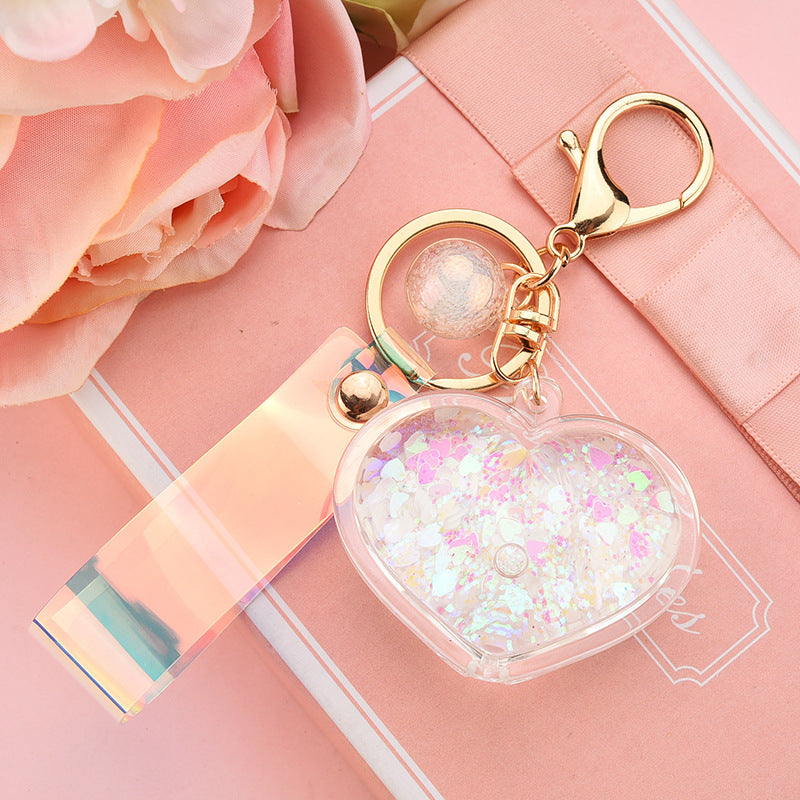 Wholesale Acrylic Oil Bottle Quicksand Love Keychain